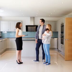 couple talking to realtor