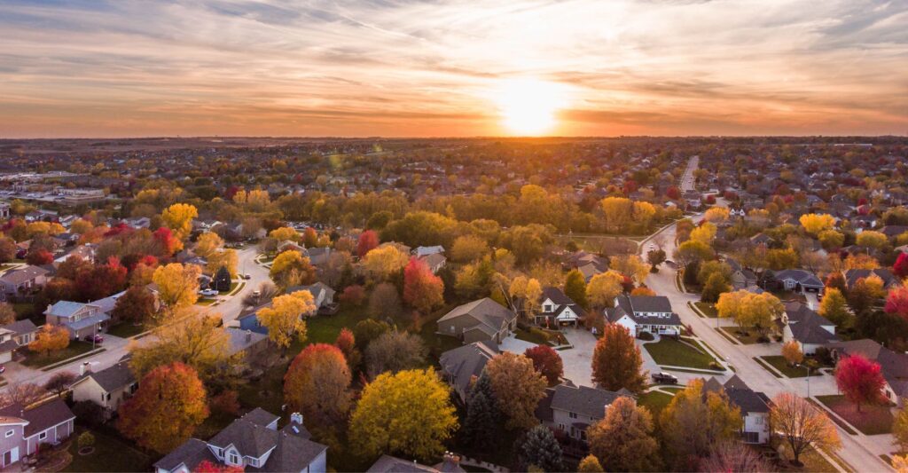 scenic neighborhood at sunset