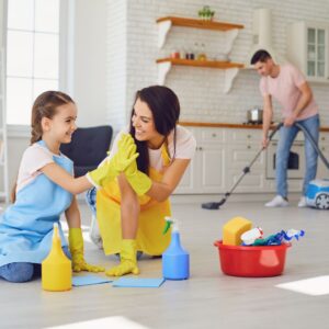people cleaning their home