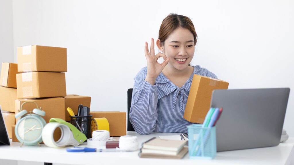 woman using computer