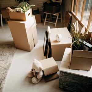 Moving boxes scattered on the floor of a home