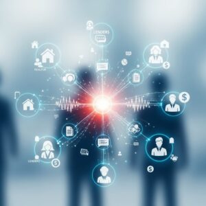 A visual representation of a network of connected individuals—realtors, lenders, and clients—illustrating seamless communication.
