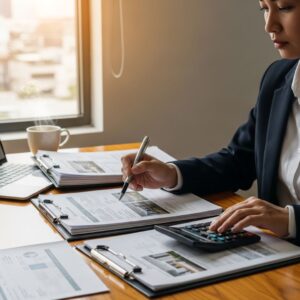 A close-up of a person carefully reviewing real estate contracts, a service our relocation realty simplifies.