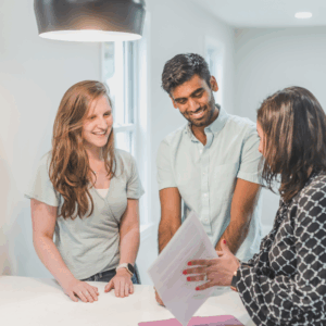 A realtor showing a home to a client