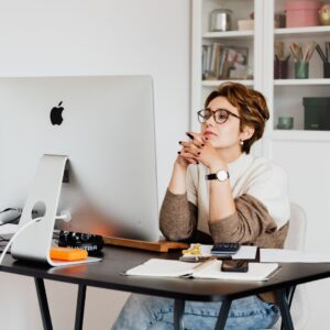 business woman working on computer at home